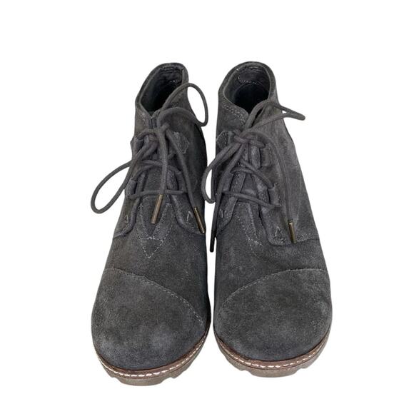 Toms Faux Suede Lace Up Wedge Heel Ankle Boot Smokey Brown Size 7.5 Medium - Picture 8 of 8